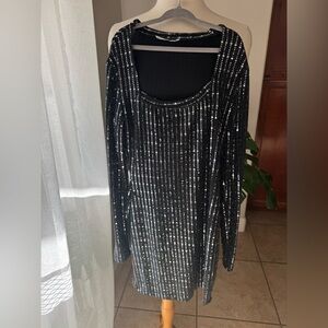 B Darlin Black and Silver Long Sleeve‎ Dress